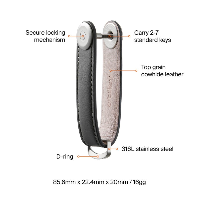 Orbitkey Leather Key Organizer | Durable, Stainless Steel Locking Mechanism, Slim & Quiet Profile | Holds up to 7 Keys, Charcoal with Grey Stitching - Image 5